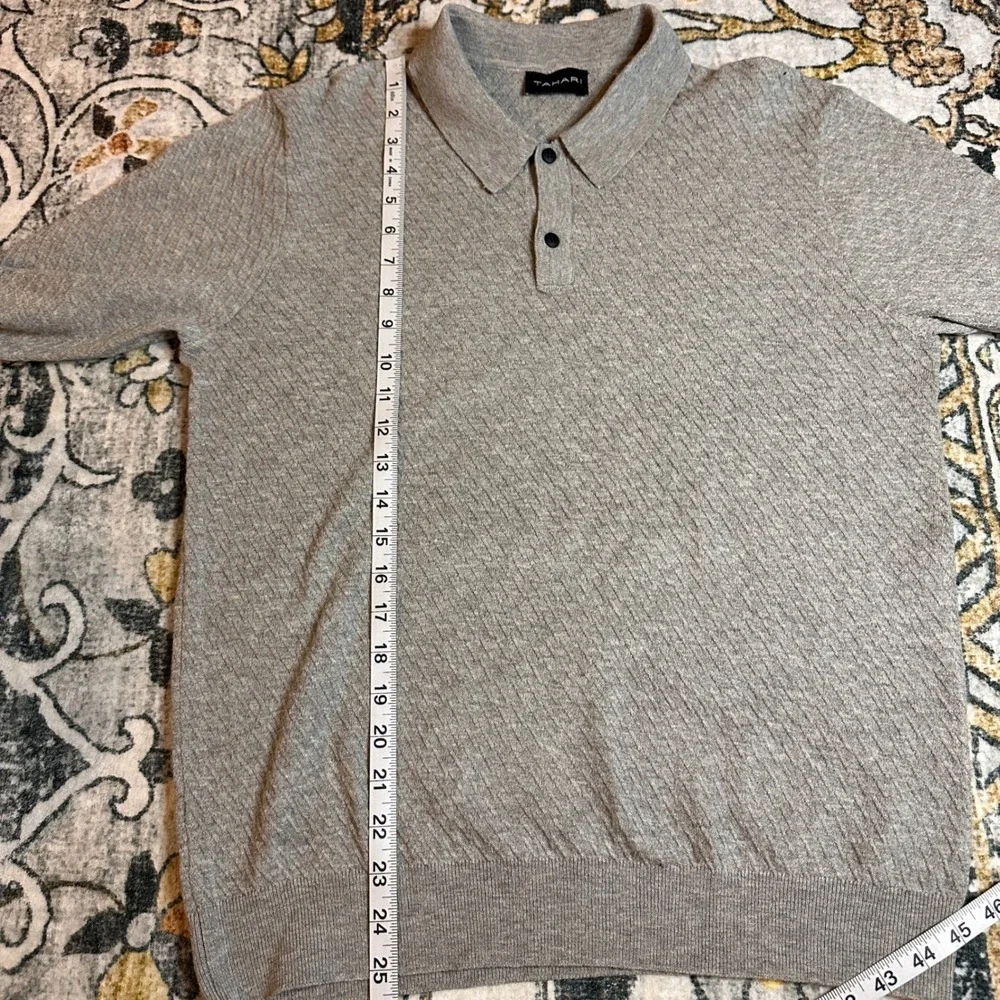Tahari Wool Blend Gray Polo Long Sleeve Sweater Mens Small‎ NWT